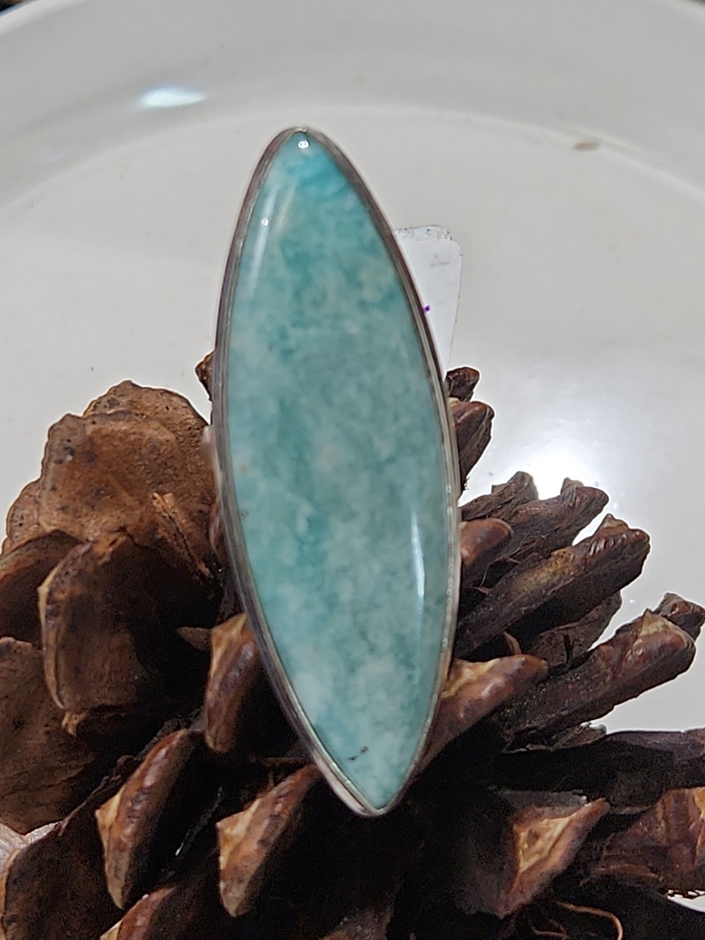 Source Unknown Aqua Green Marquise Stone Silver Ring